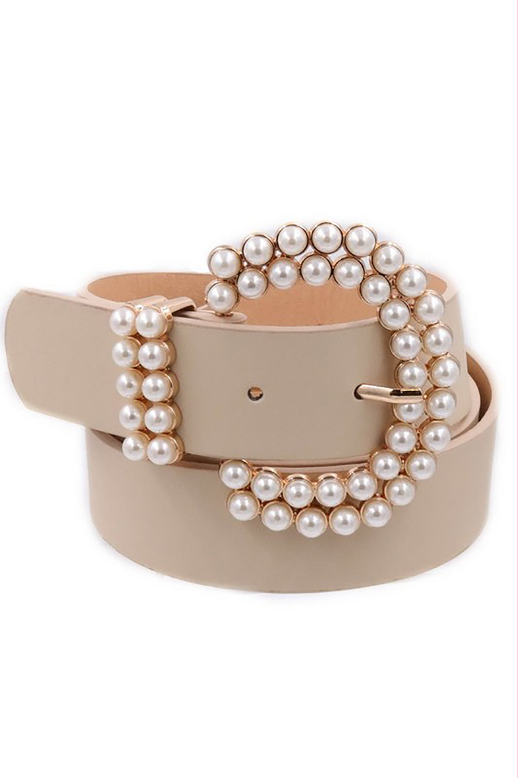 Pearl Studded Buckle Faux Leather Belt