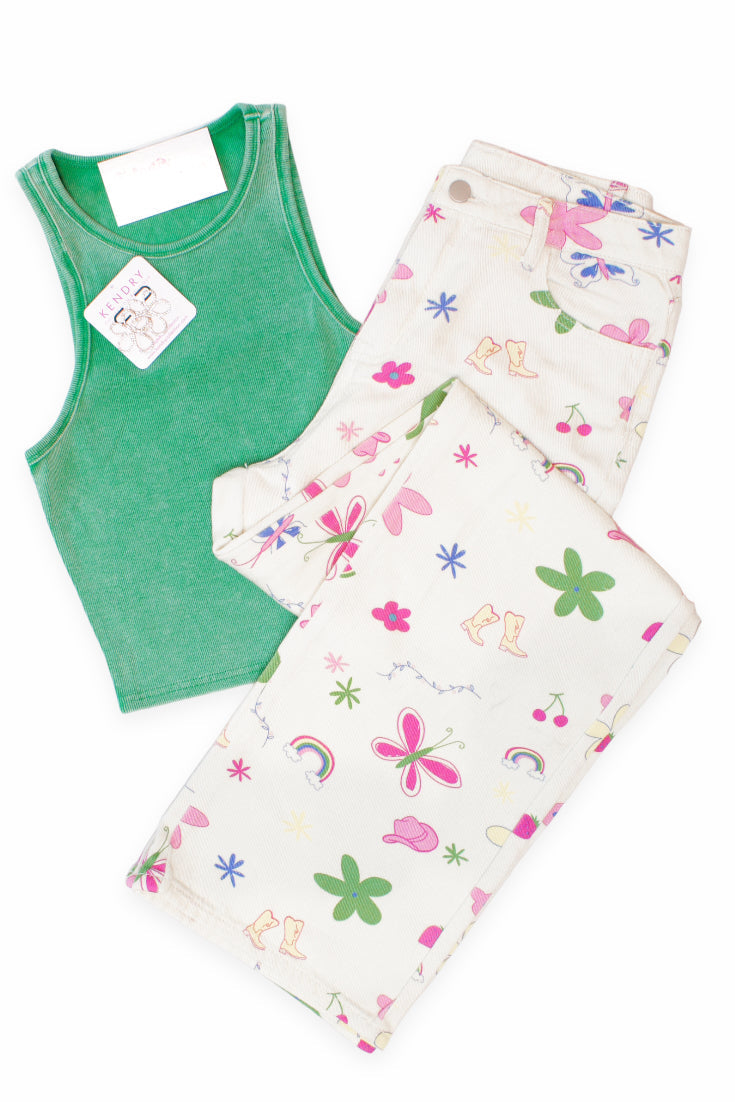 Green Washed Ribbed Tank Top