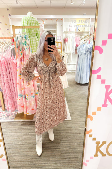 Pink Floral Cutout Detail Midi Dress