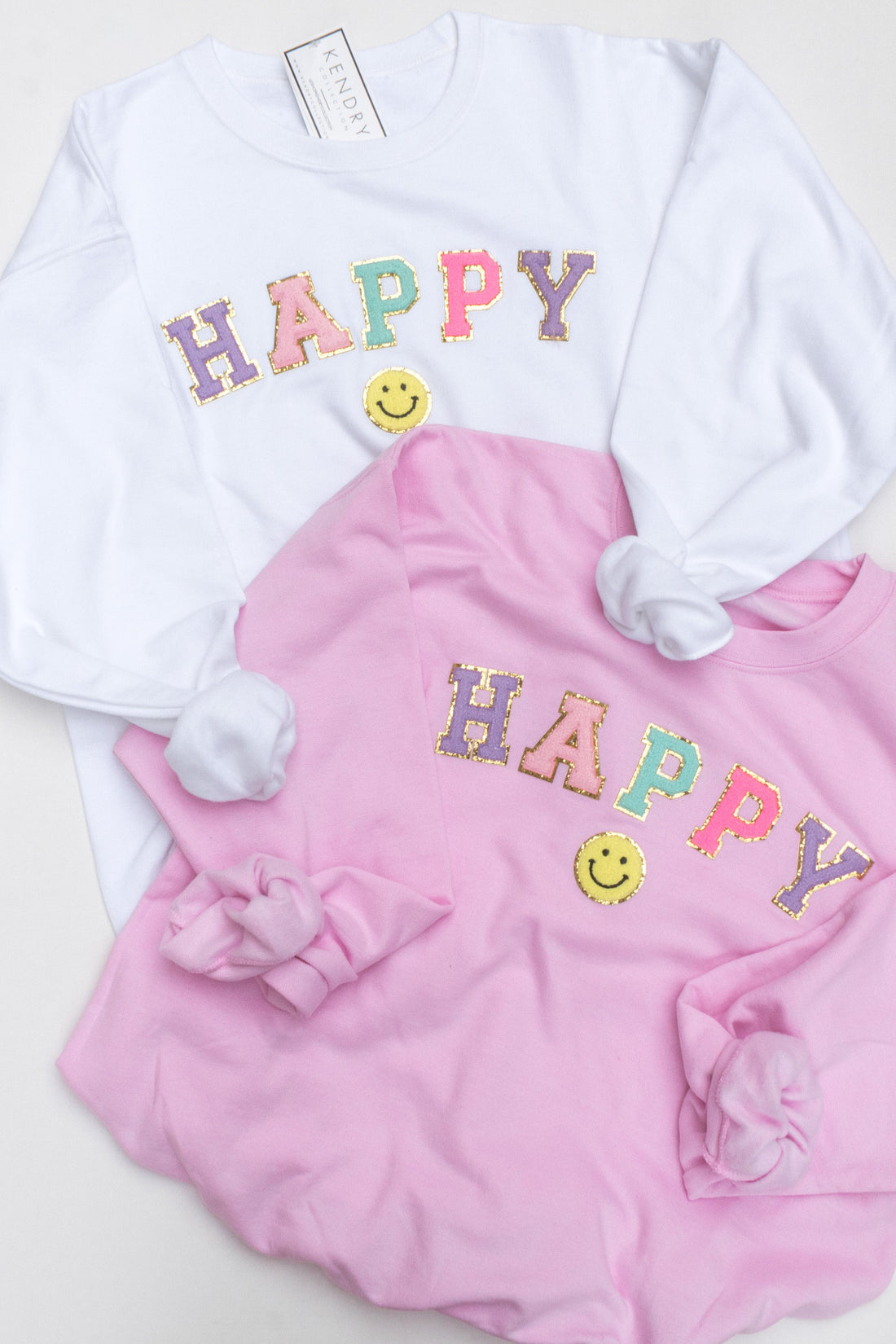 White Happy Letter Patch Crewneck
