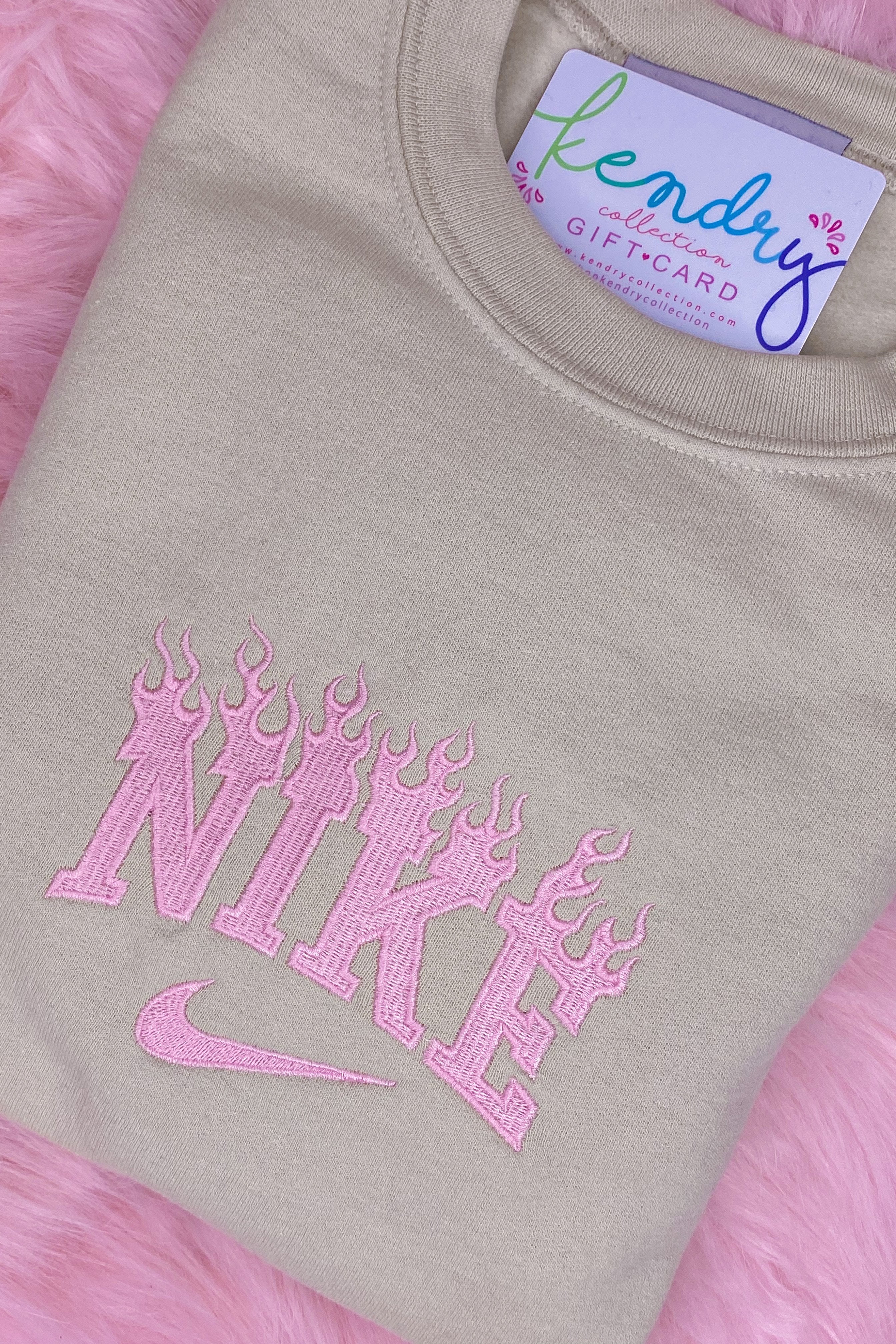 Pink and Tan Flame Burns Crewneck Sweatshirt