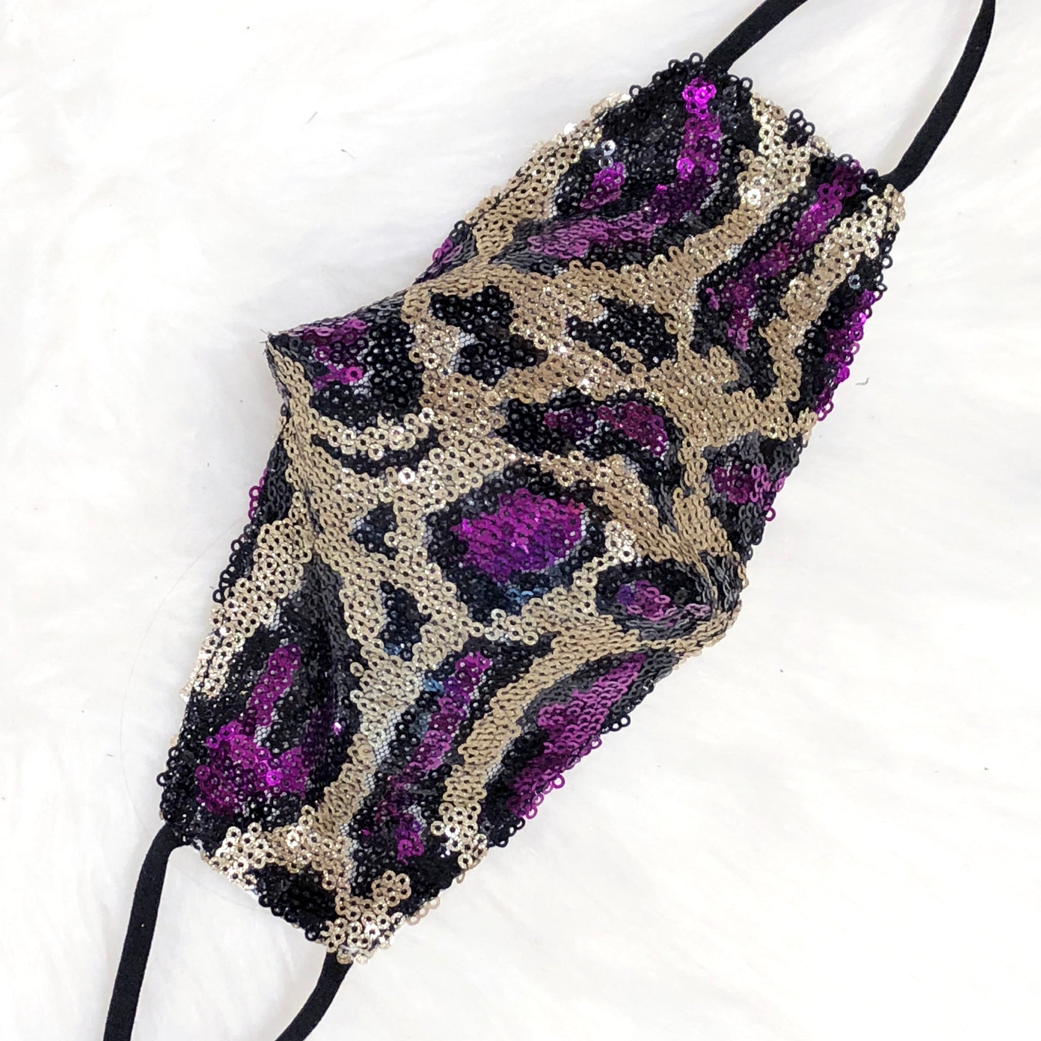 Purple And Gold Leopard Sequin Face Mask