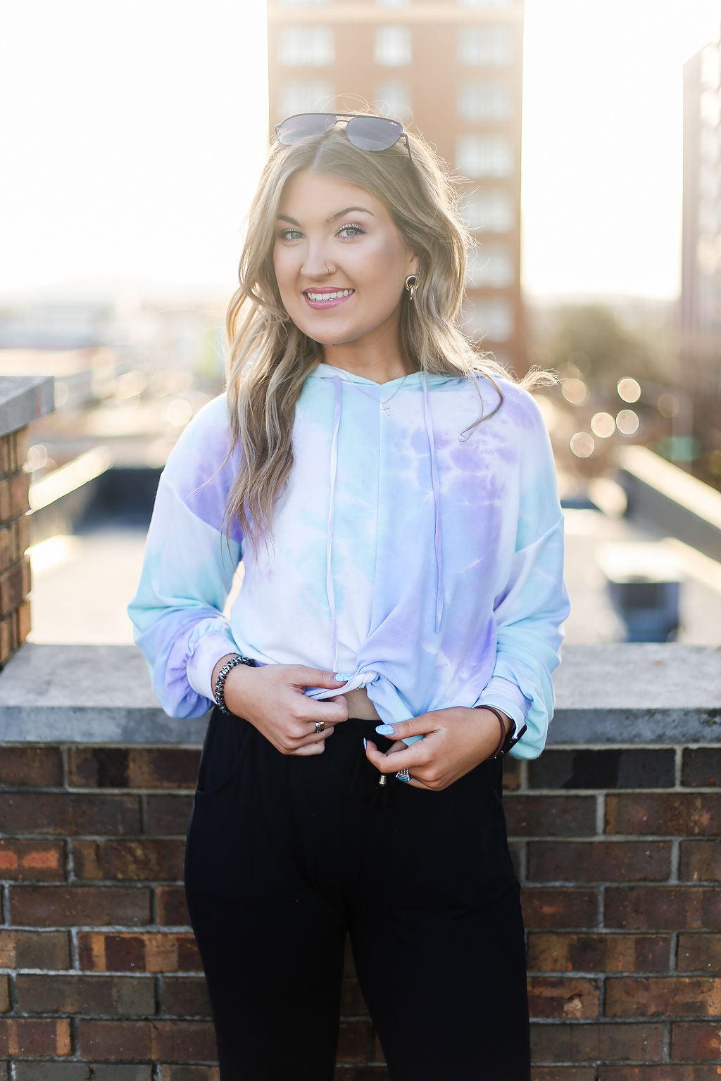 Purple Tie Dye Hoodie With Front Twist