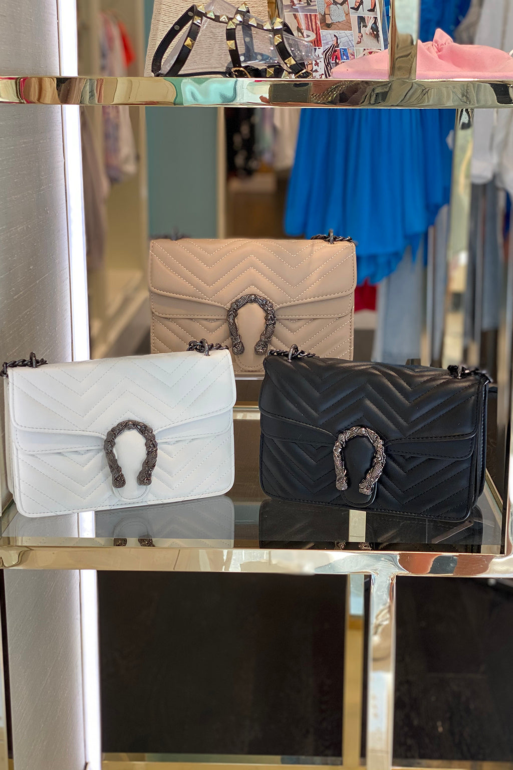 Quilted Faux Leather Horseshoe Purse