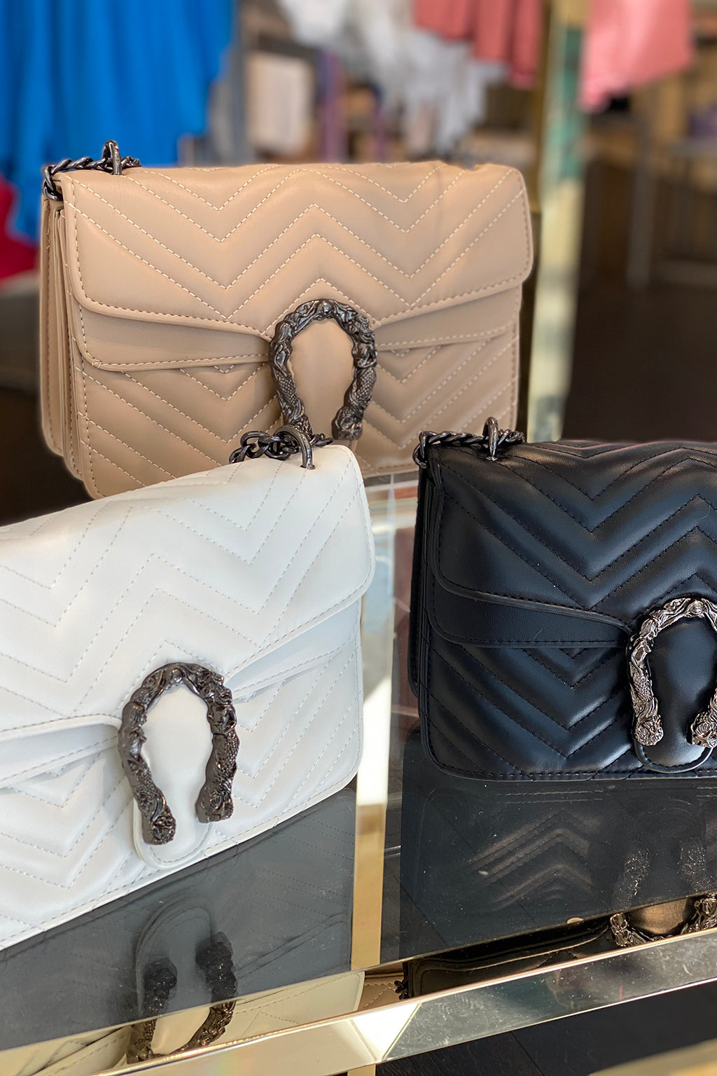 Quilted Faux Leather Horseshoe Purse