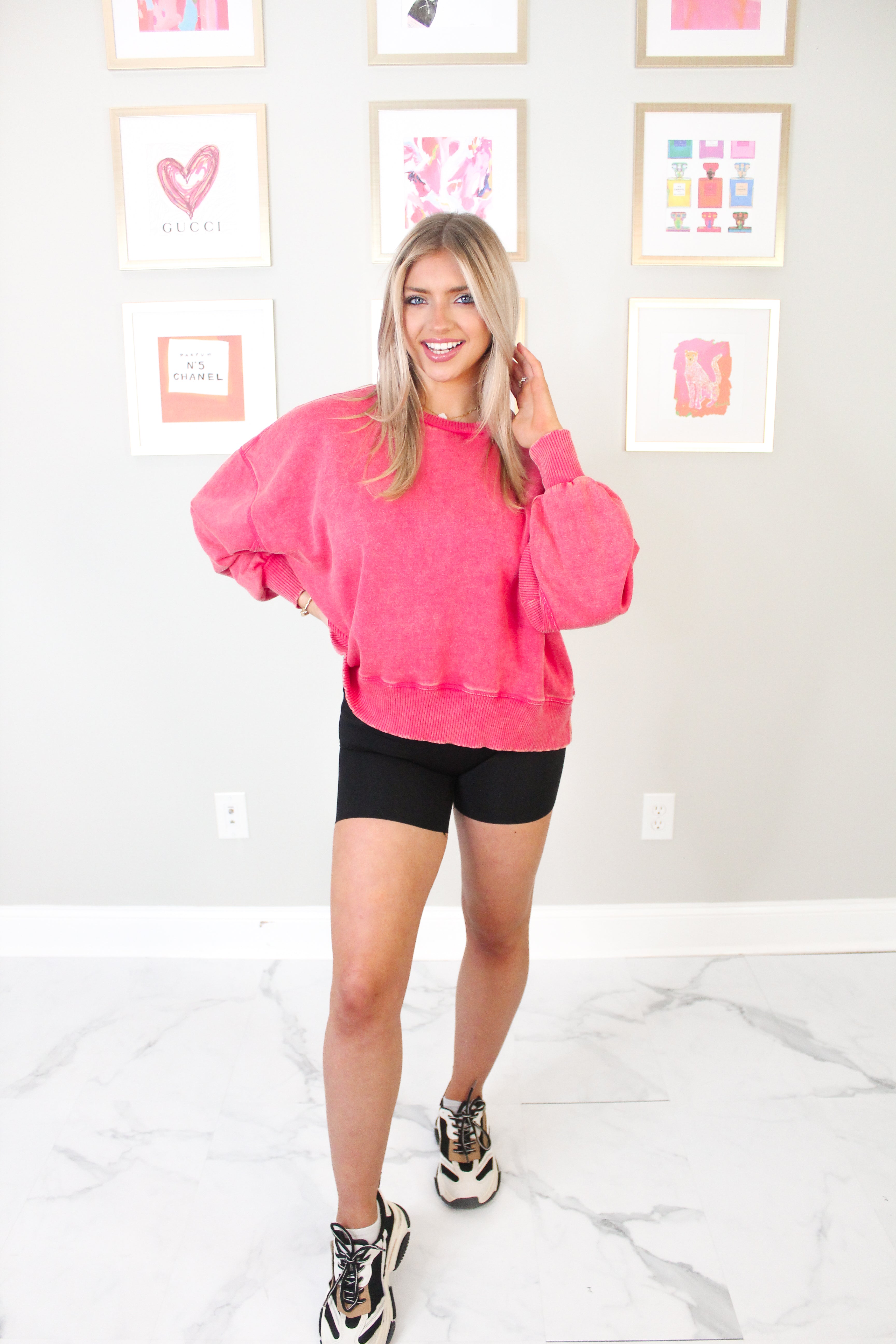 Red Acid Wash Fleece Sweatshirt
