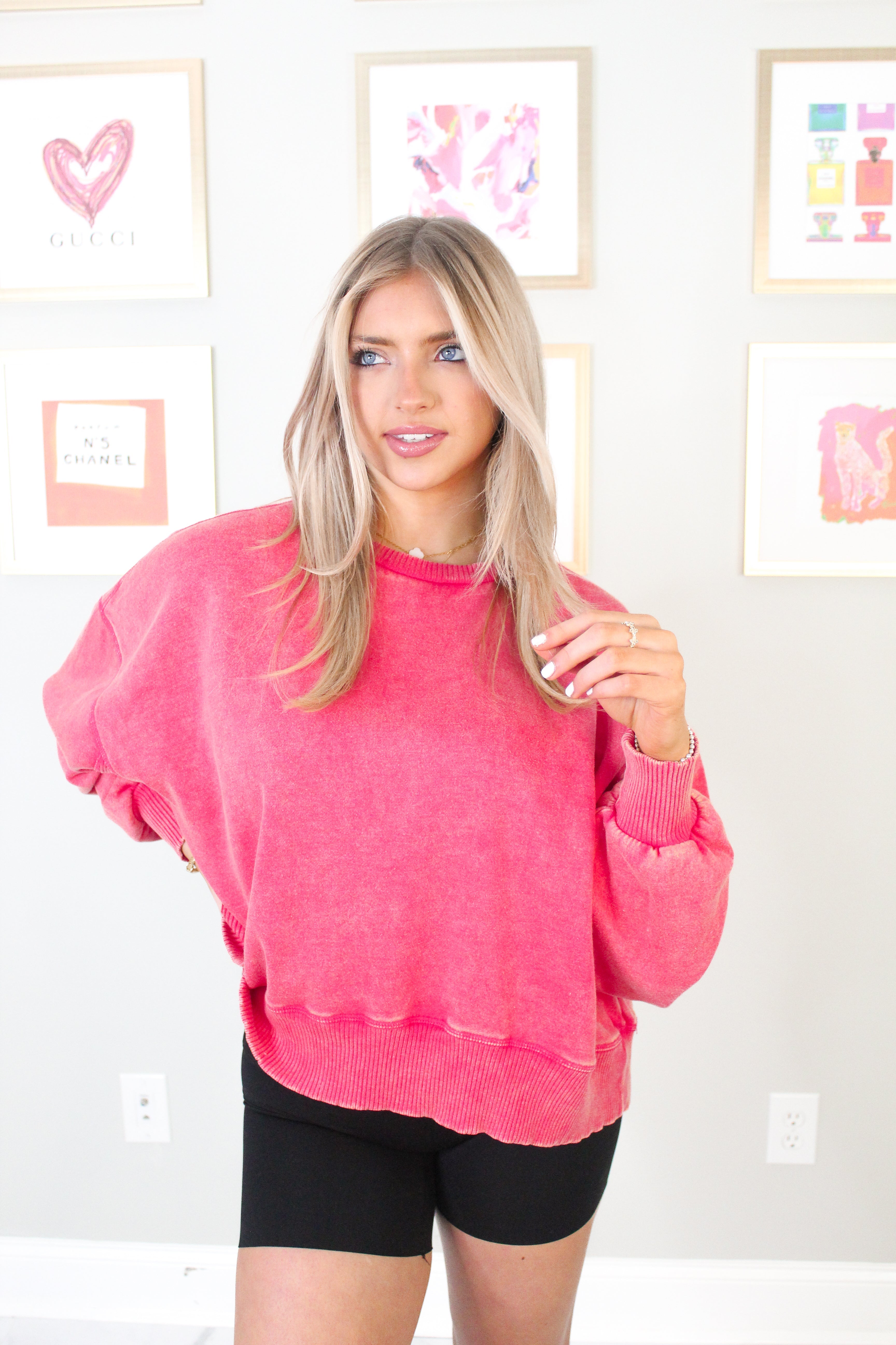 Red Acid Wash Fleece Sweatshirt