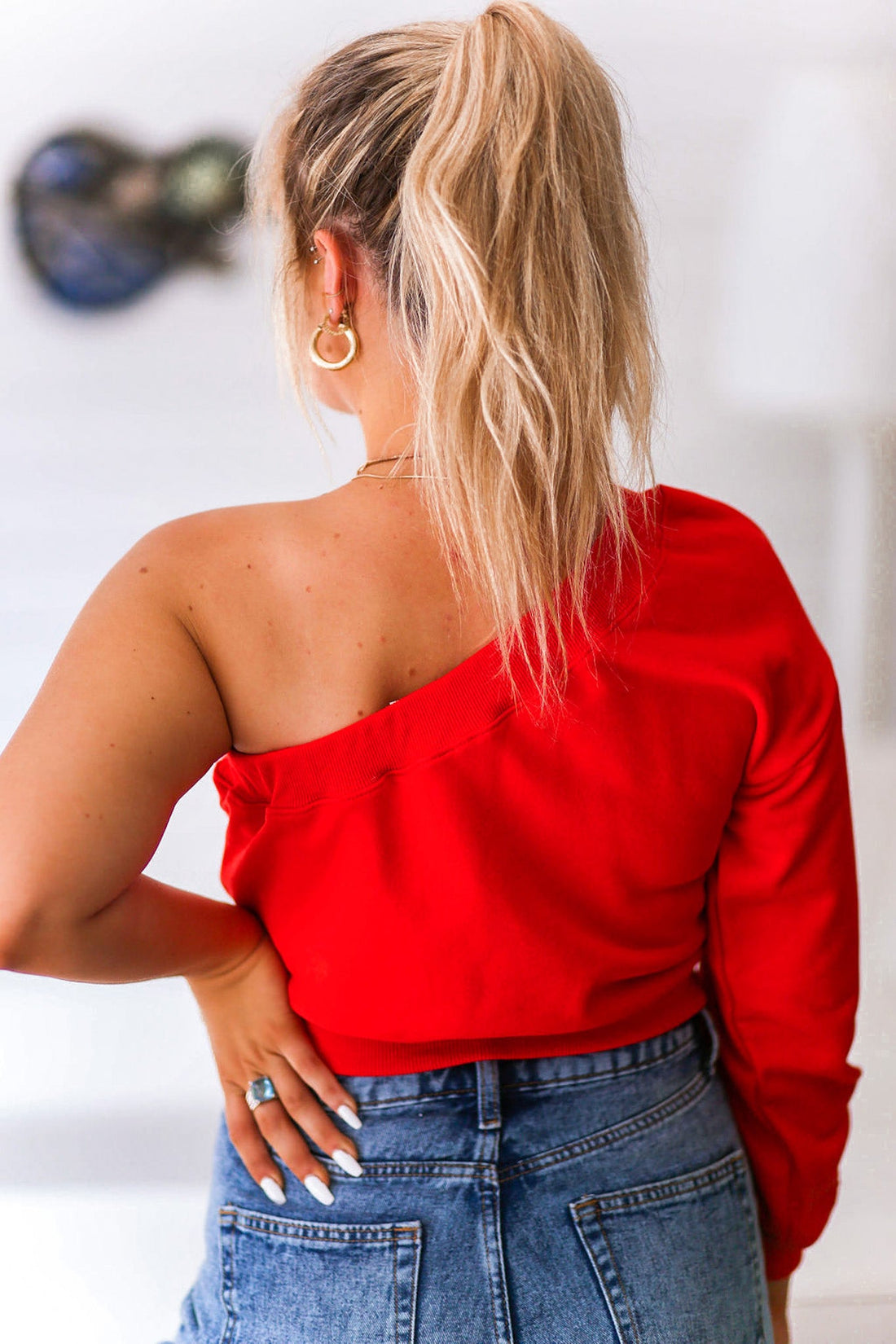 Crimson Red One Shoulder Sweatshirt