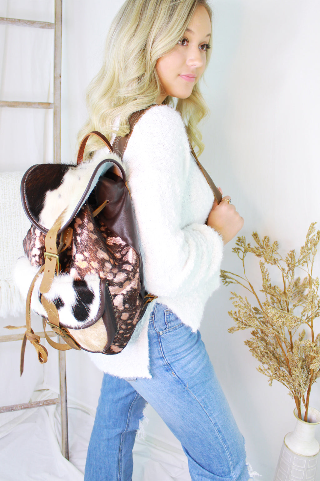 Rose Gold Cowhide Back Pack