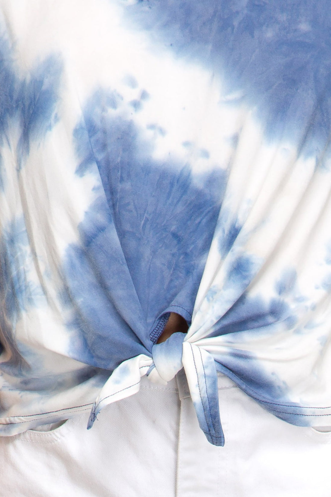 Blue Tie Dye Front Tie T-Shirt