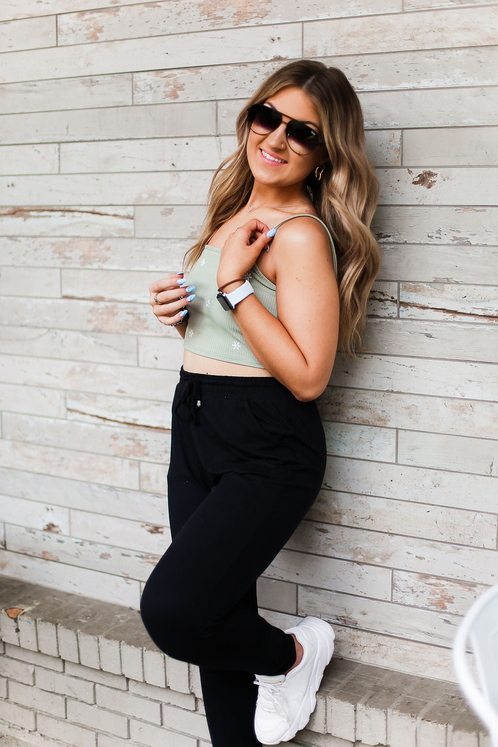 Sage Green Daisy Knit Tank Top
