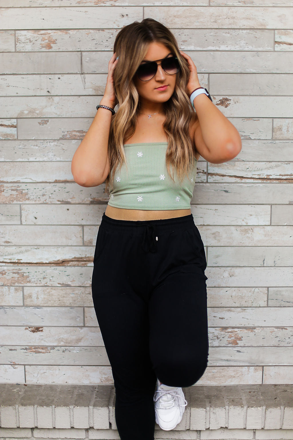 Sage Green Daisy Knit Tank Top