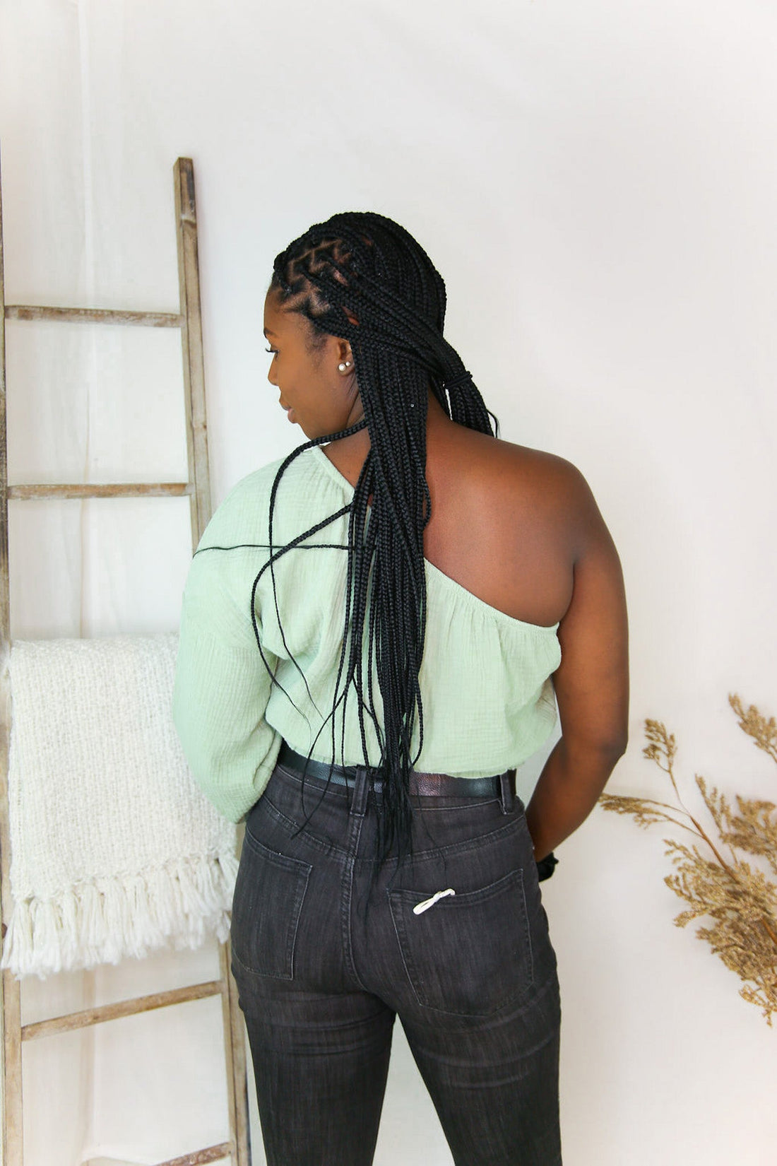 Sage Green One Shoulder Linen Top