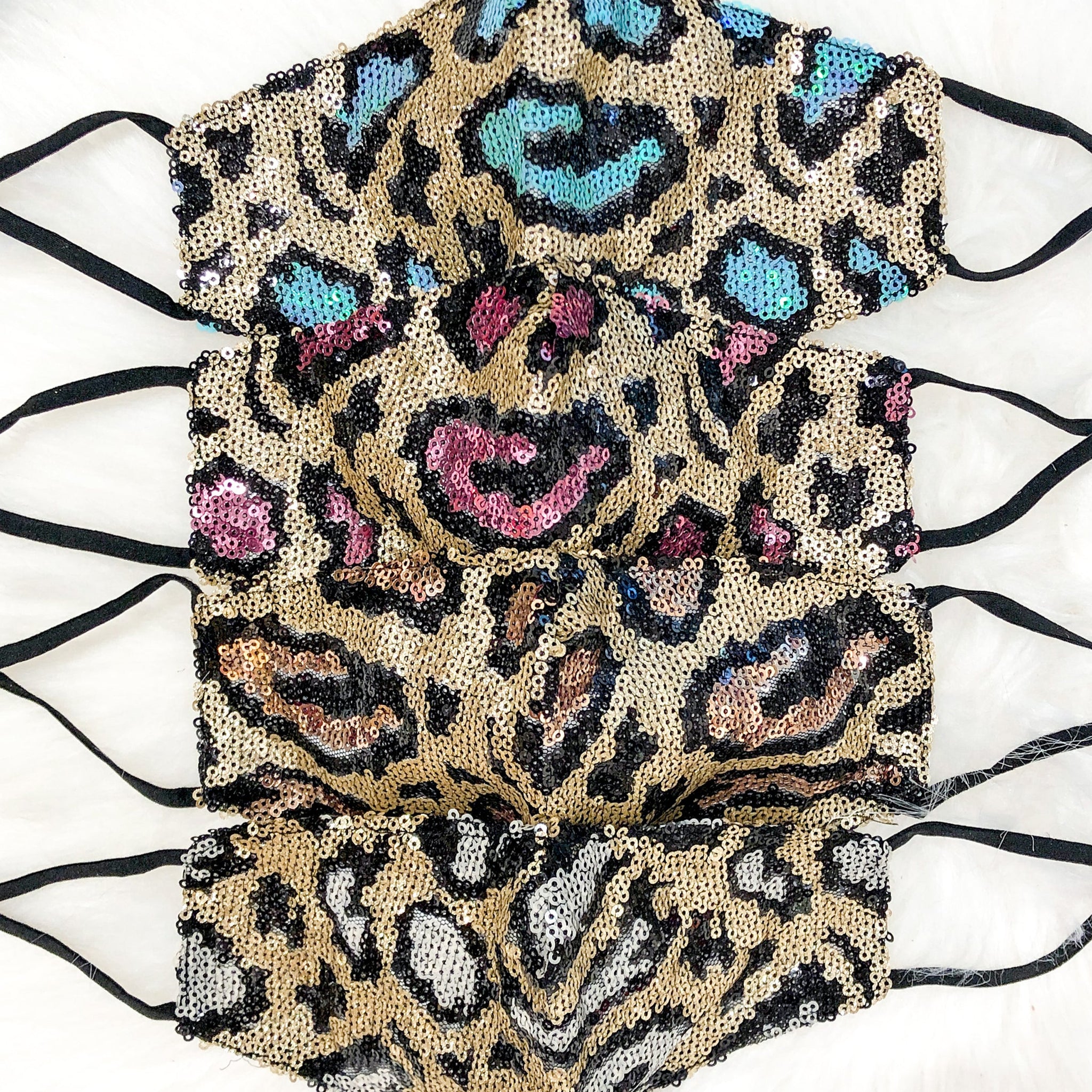 Blue And Gold Leopard Sequin Face Mask