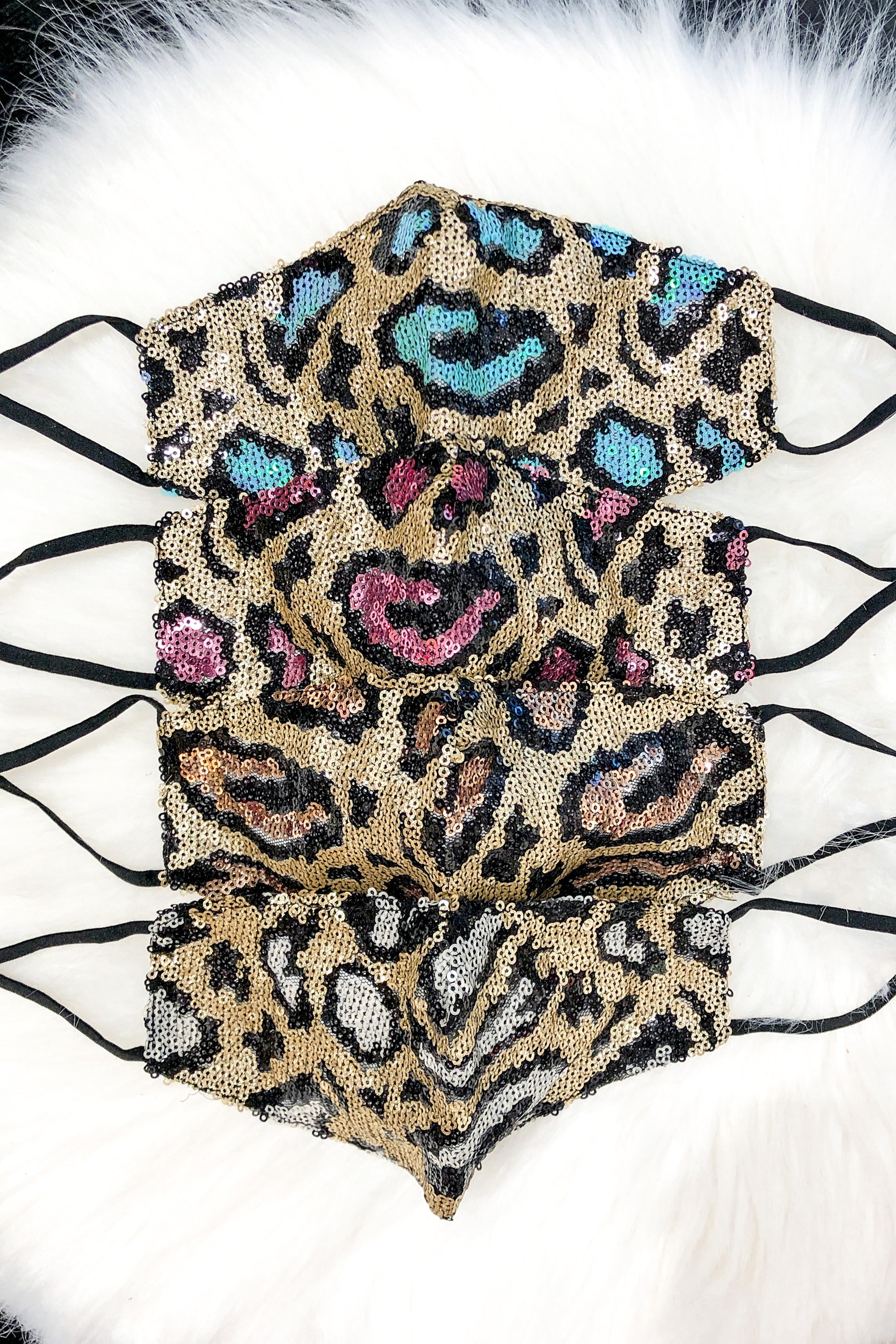 Blue And Gold Leopard Sequin Face Mask