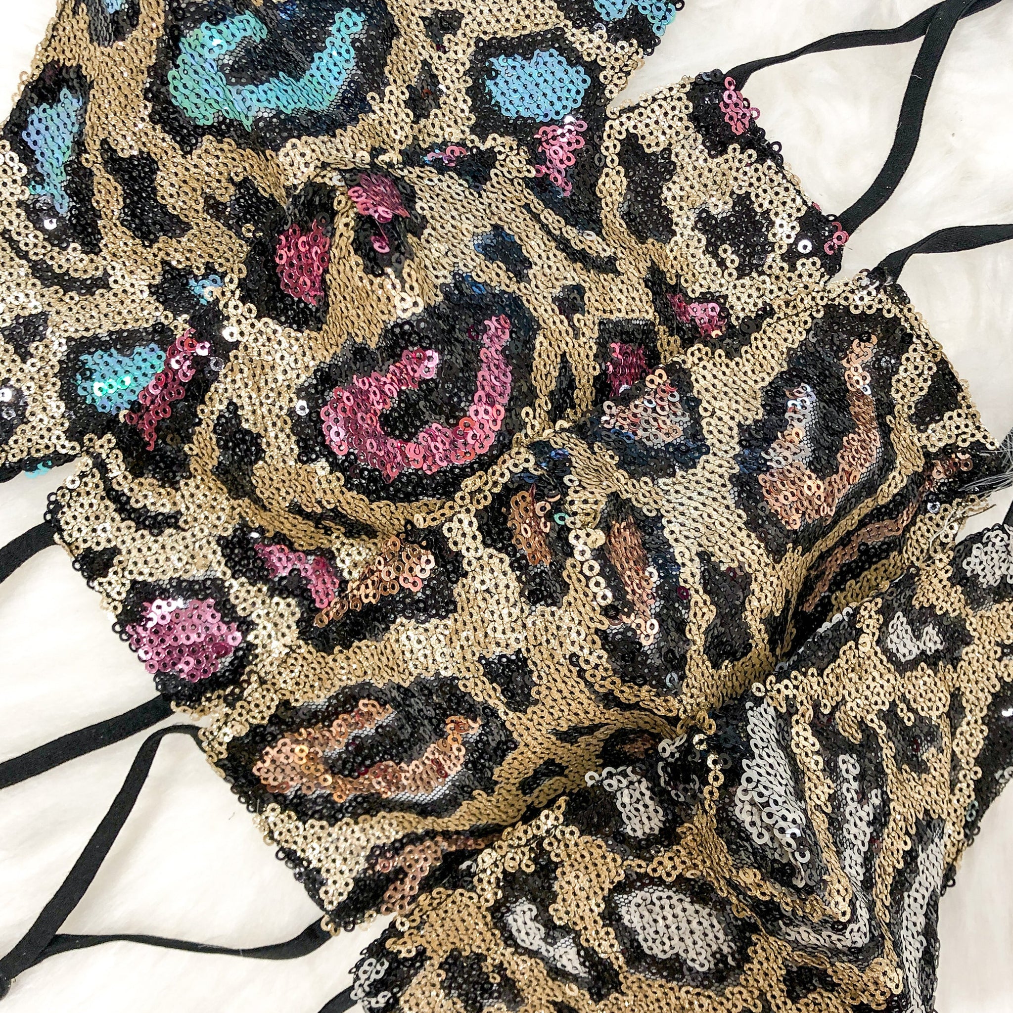 Rose Gold And Gold Leopard Sequin Face Mask