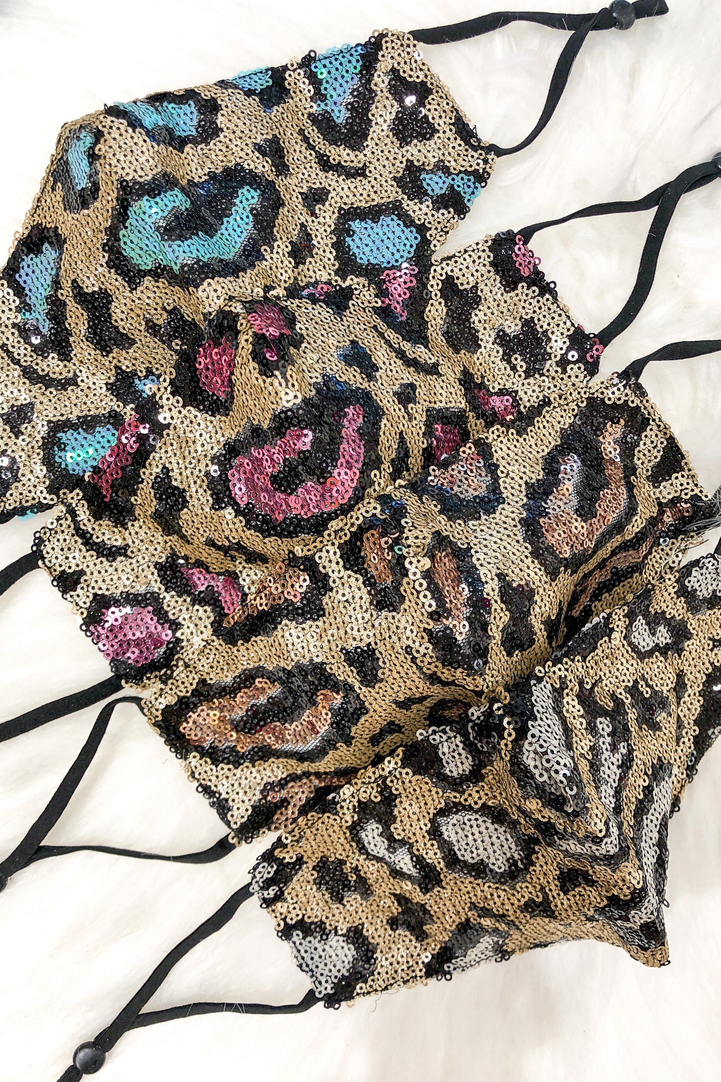 Rose Gold And Gold Leopard Sequin Face Mask
