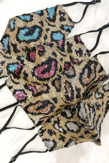 Rose Gold And Gold Leopard Sequin Face Mask