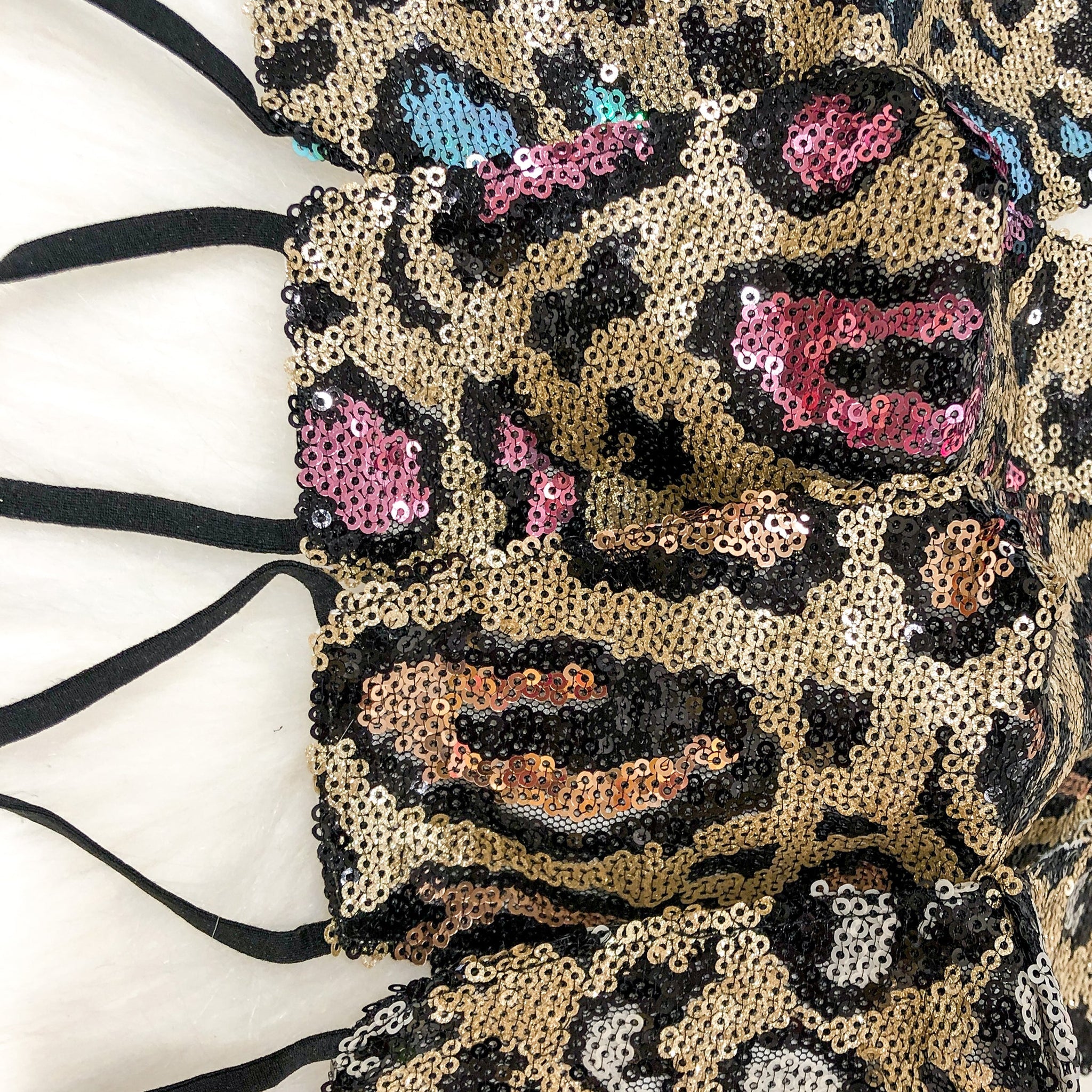 White And Gold Leopard Sequin Face Mask