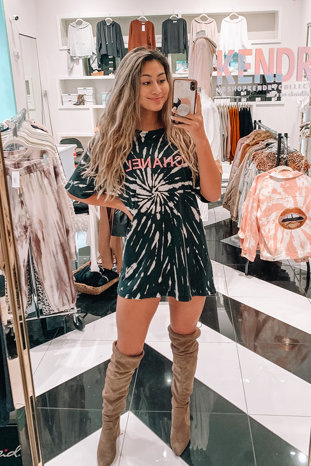 Short Sleeve Black Tie Dye Dress