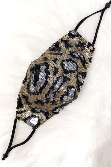 Silver Leopard Sequin Face Mask