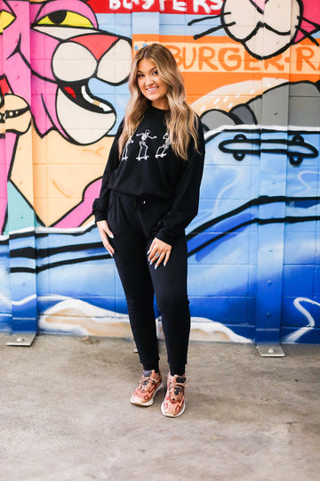 Skating Skeletons Black Crewneck Sweatshirt