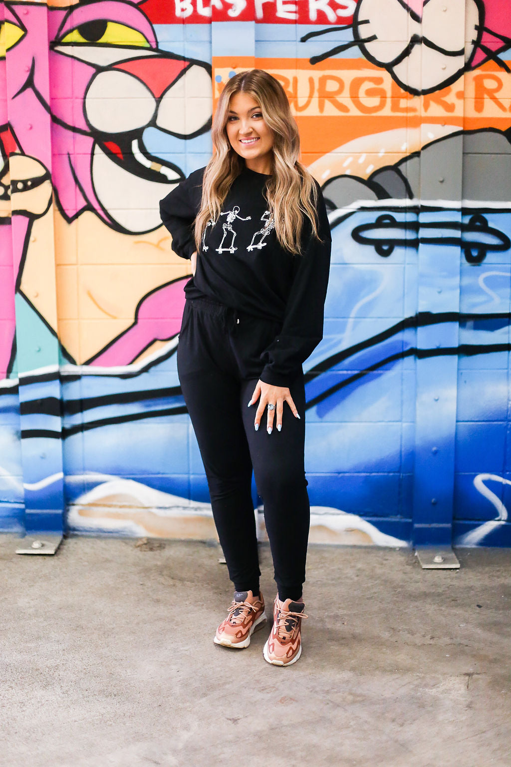Skating Skeletons Black Crewneck Sweatshirt