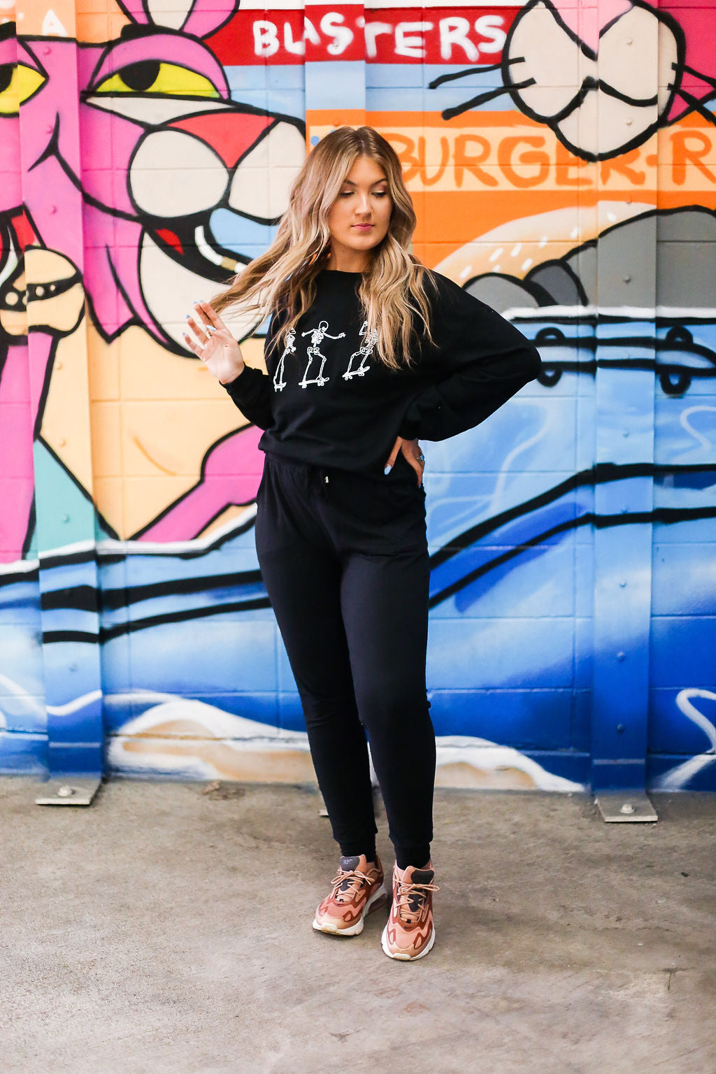 Skating Skeletons Black Crewneck Sweatshirt