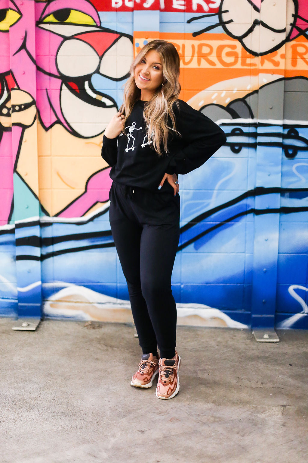 Skating Skeletons Black Crewneck Sweatshirt