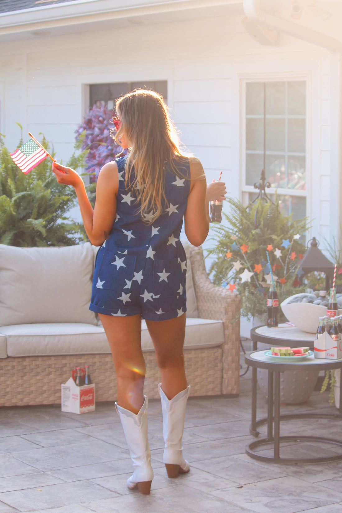 Sleeveless Star Zipped Denim Romper