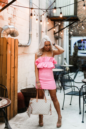 Strapless Ruffle Top Pink Mini Dress