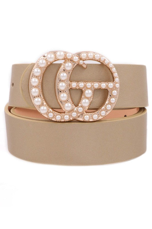 Taupe Pearl Studded G Belt