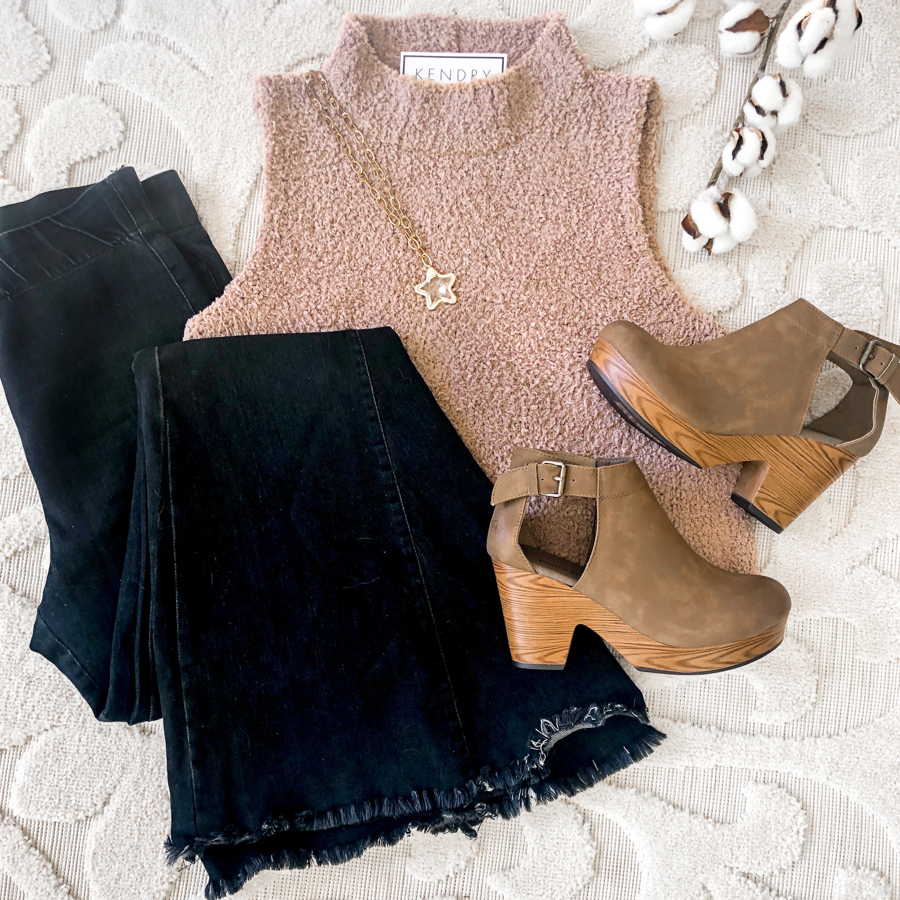 Taupe Sherpa Sleeveless Turtleneck Top