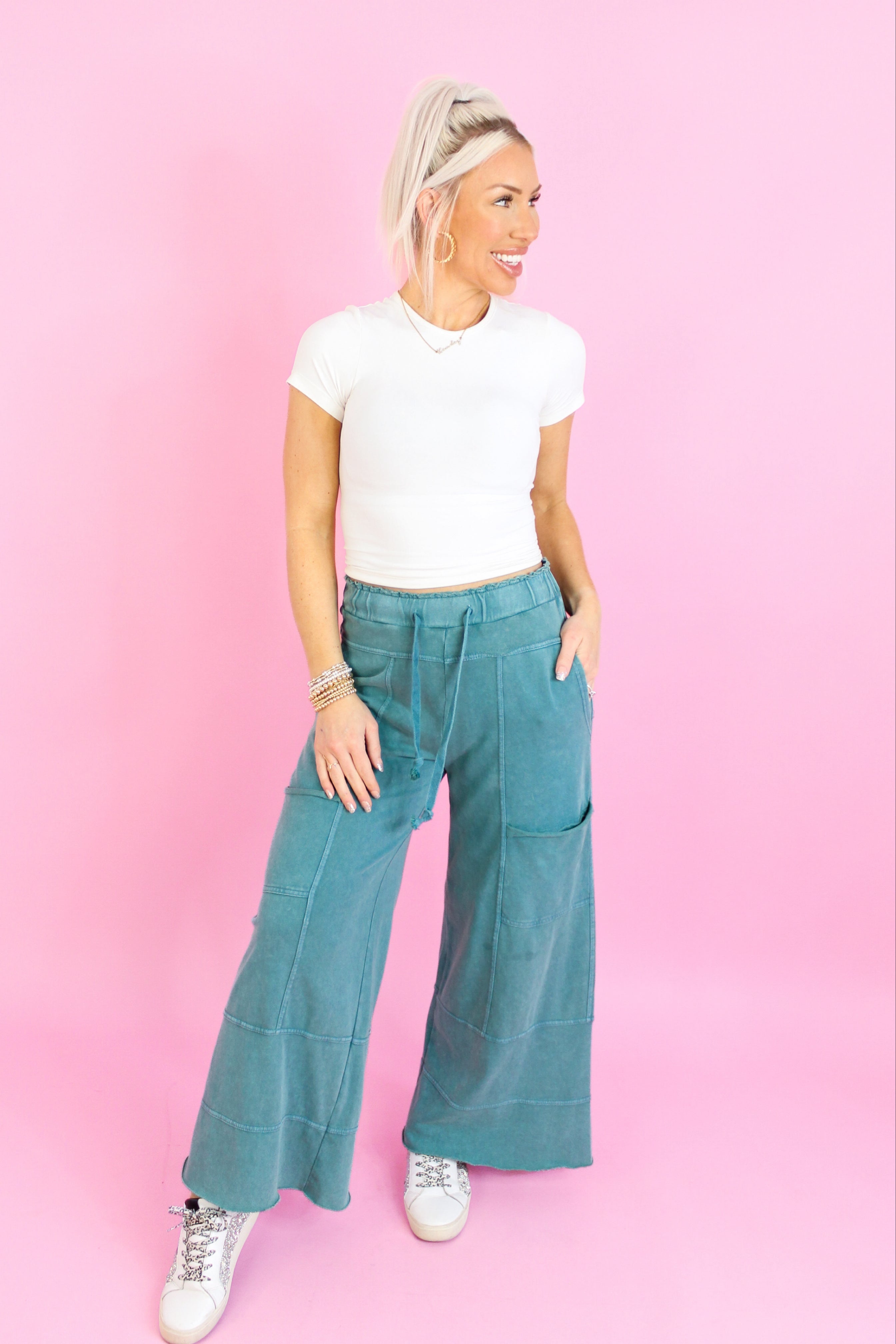 Teal Mineral Wash Cargo Pants