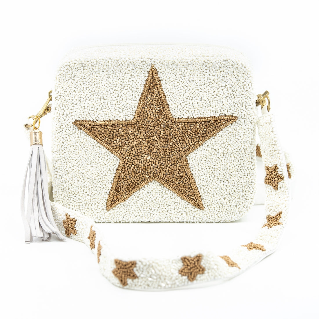 Tiana Designs Beaded Box Purse - Ivory and Gold Star