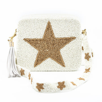Tiana Designs Beaded Box Purse - Ivory and Gold Star