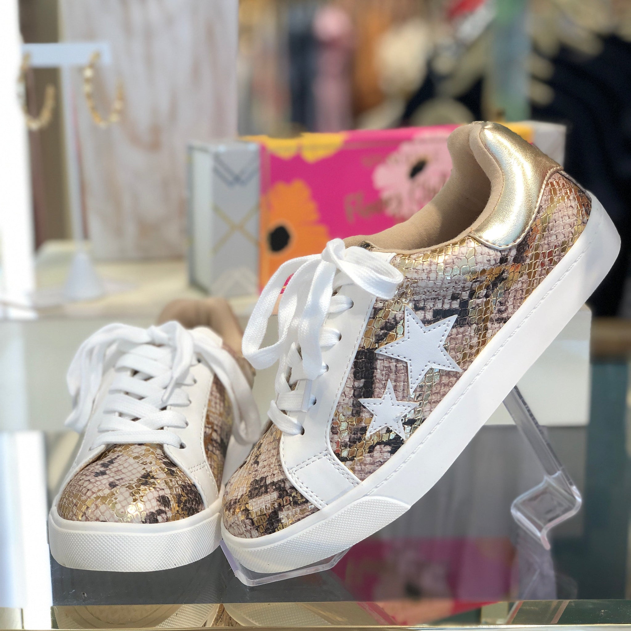 Metallic Snakeskin Star Sneakers