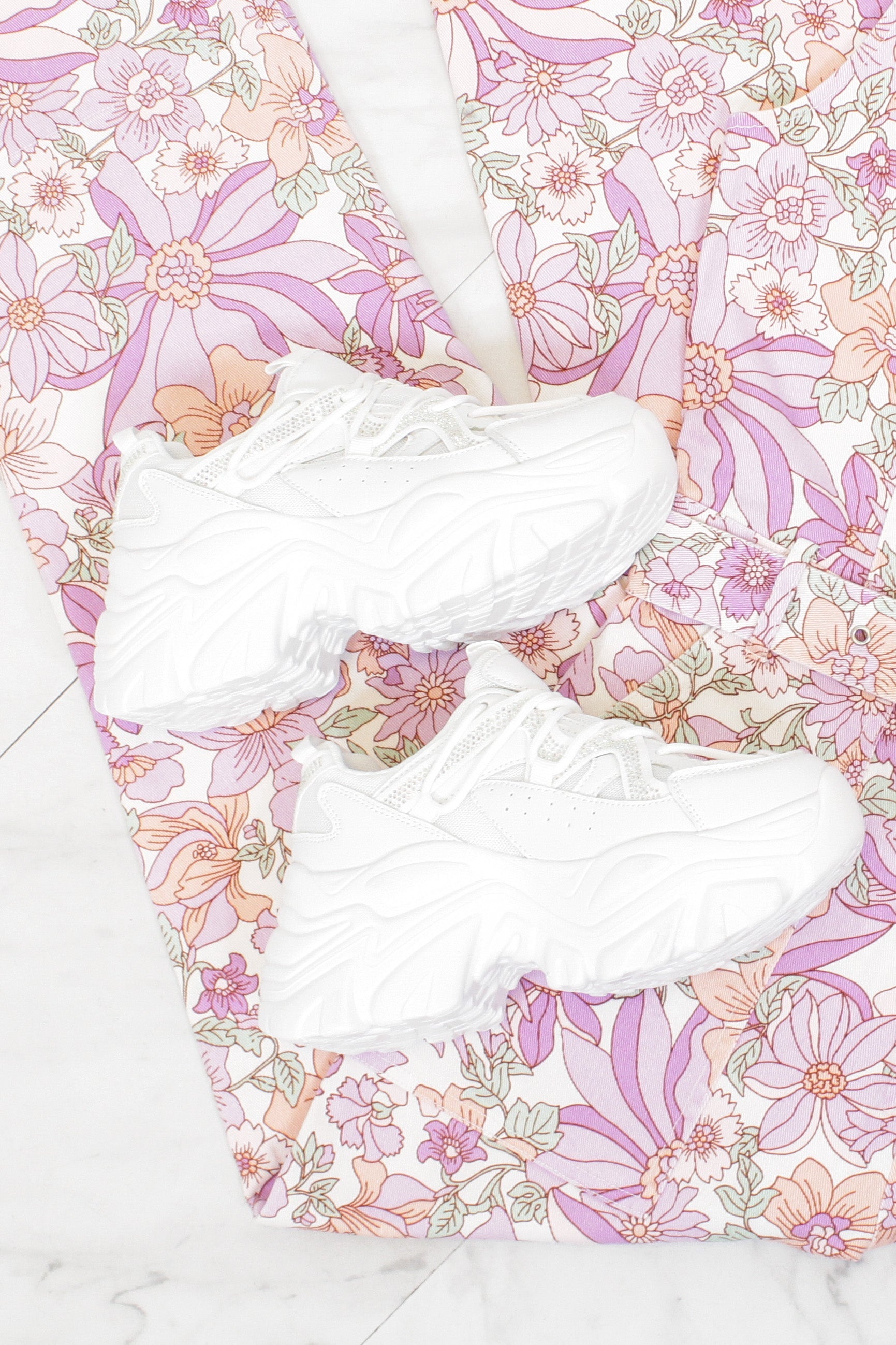 Laura Rhinestone Chunky White Sneaker