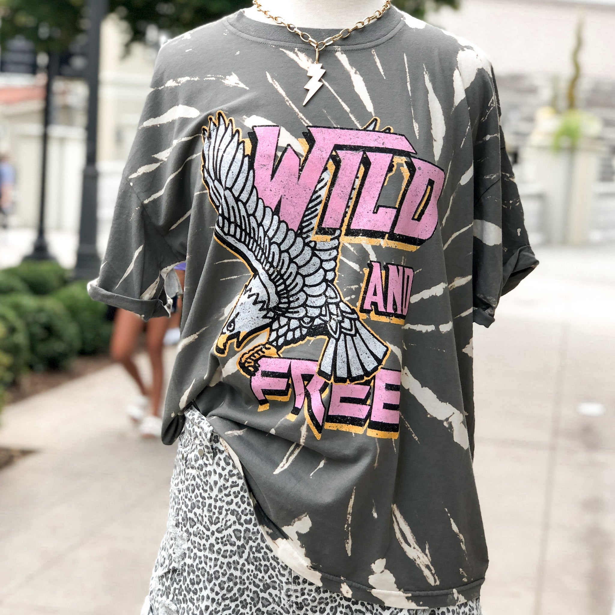 Grey Tie Dye Wild And Free Graphic Tee