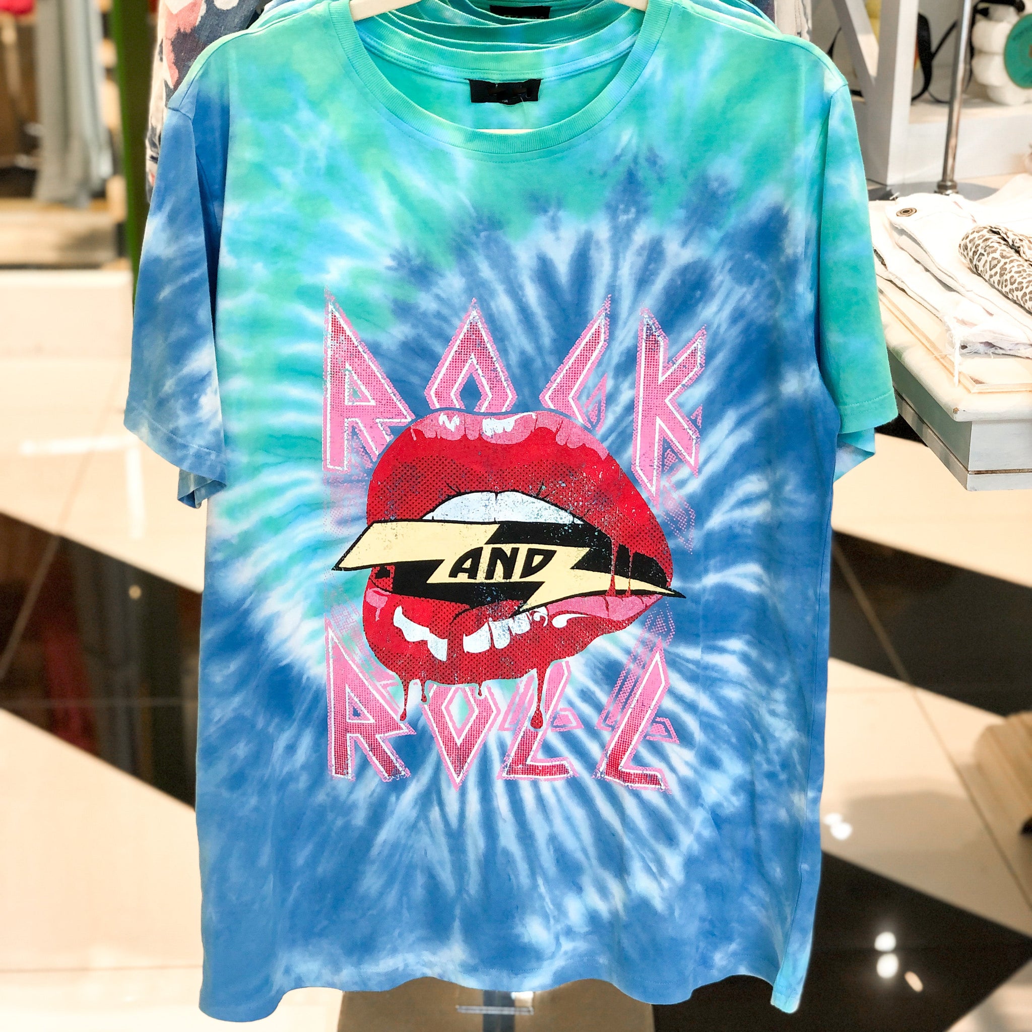 Blue Tie Dye Rock N' Roll Graphic Tee