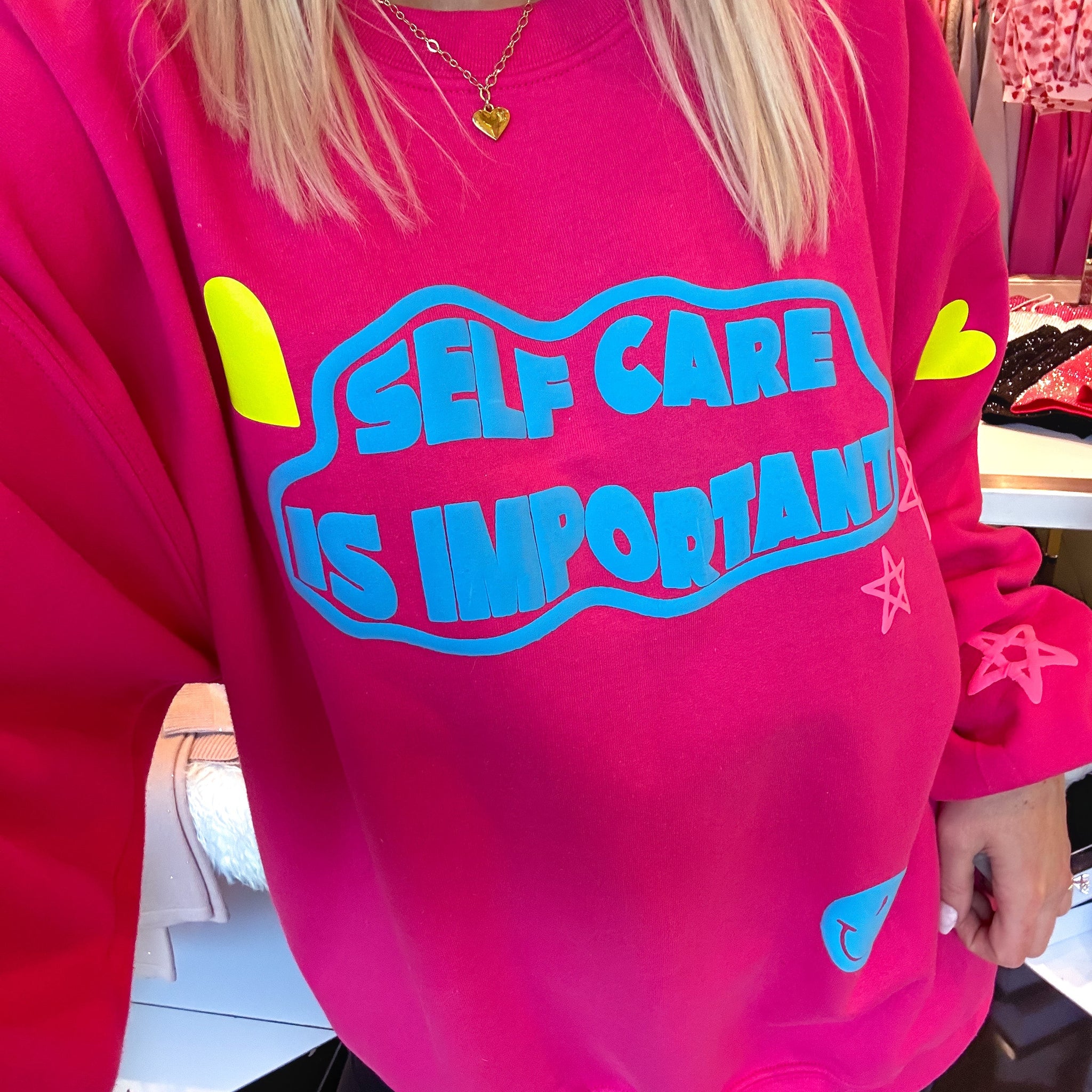 Hot Pink Self Care Crewneck