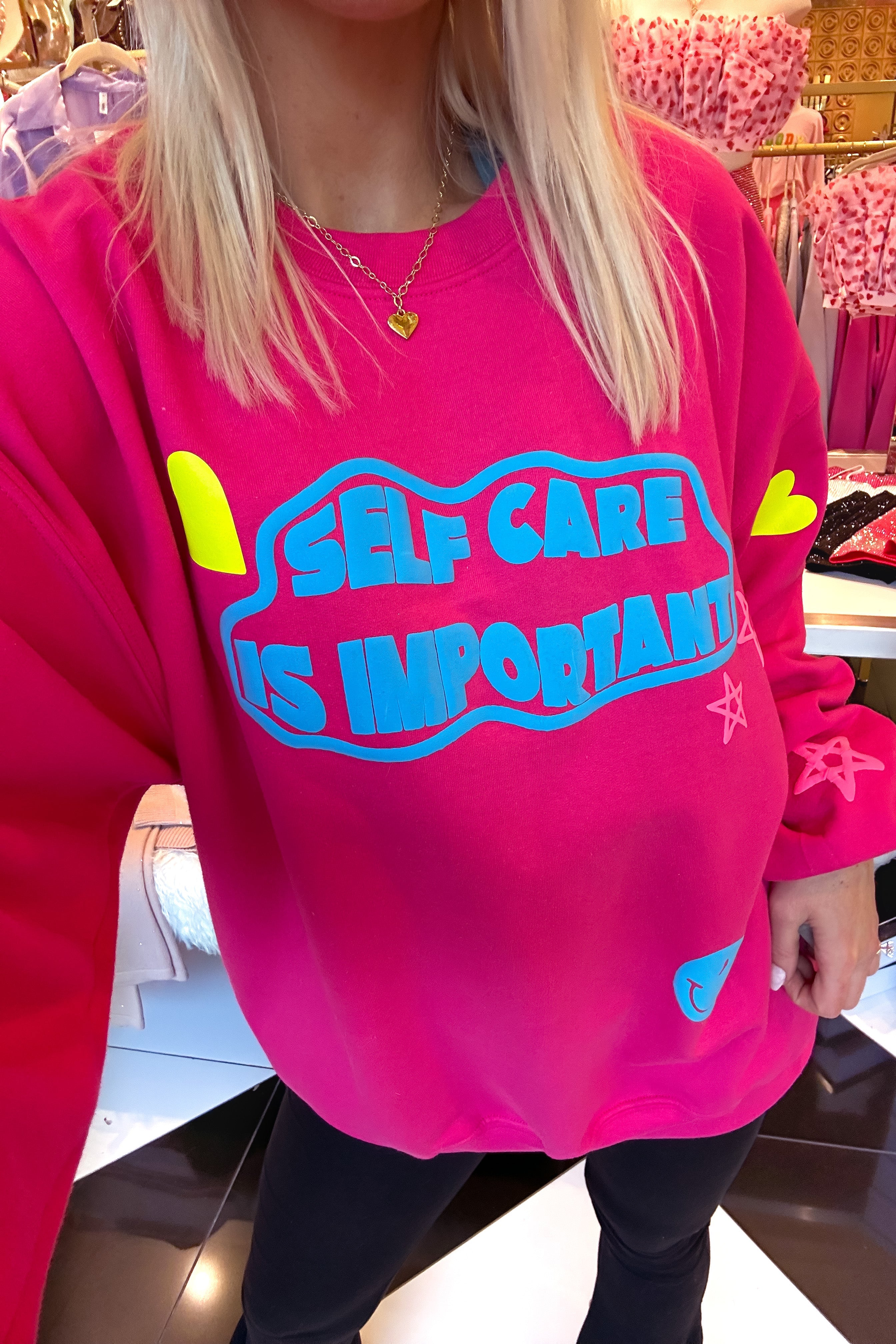 Hot Pink Self Care Crewneck