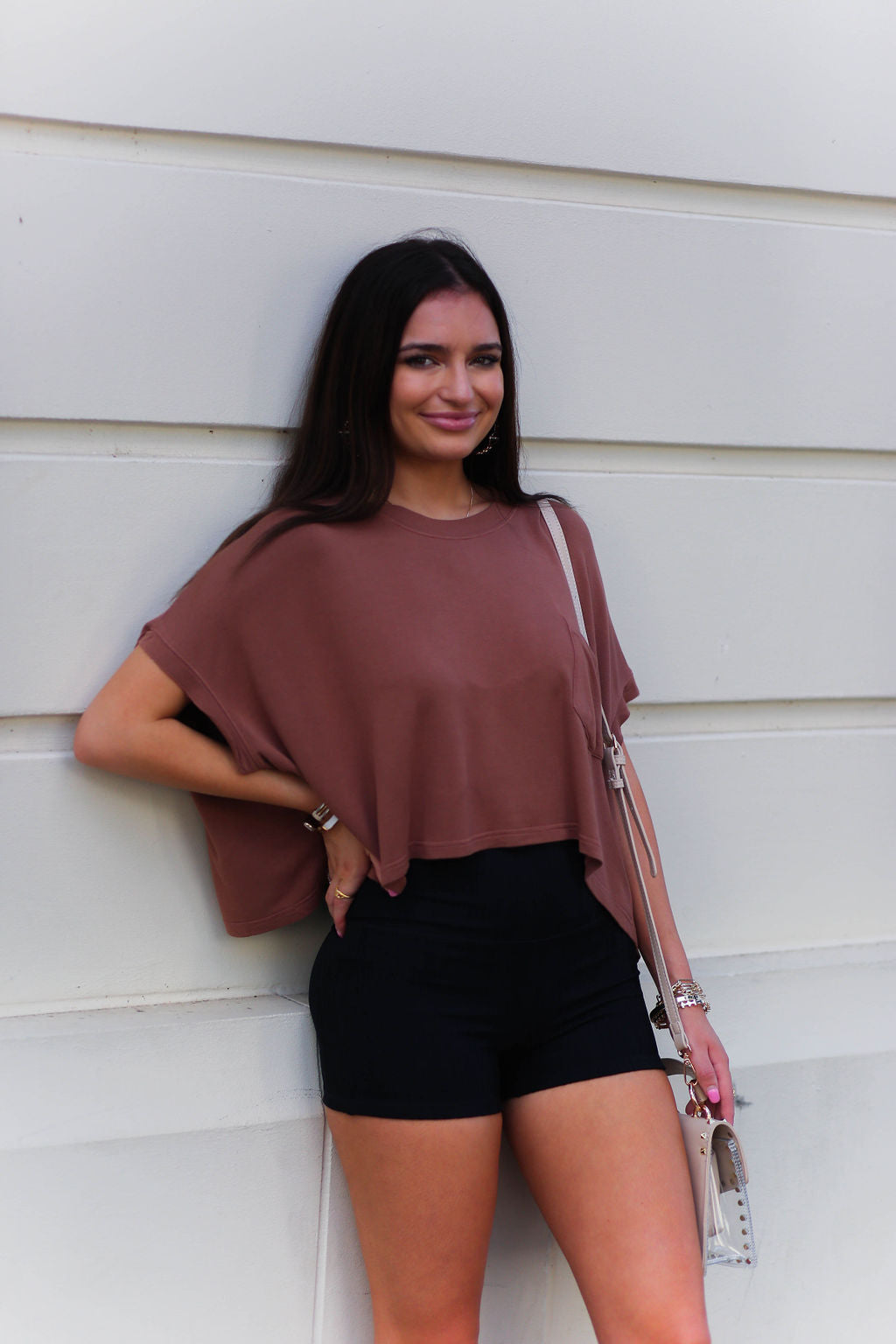 Black Textured High Waisted Biker Shorts