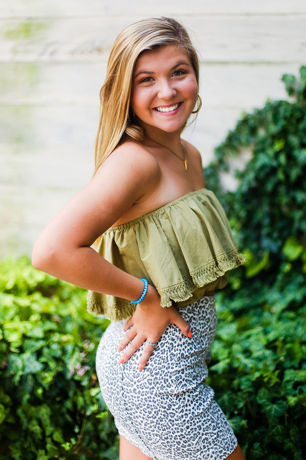 Olive Fringe Tube Top